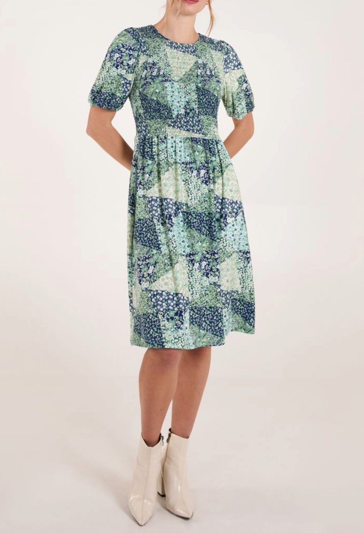 Ditsy Shirred Dress