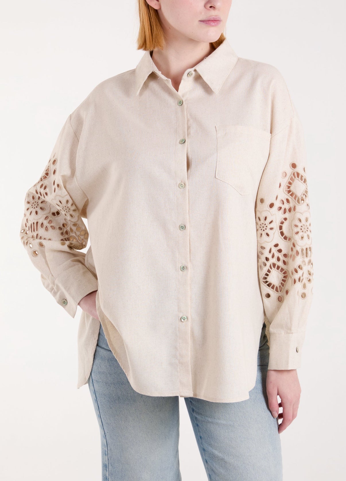 Linen Arm Embroidered Shirt