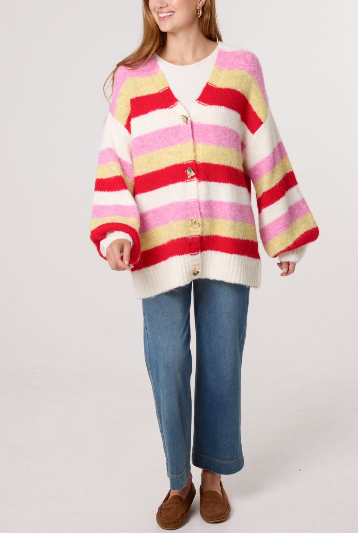 Stripe Button Cardi Yellow