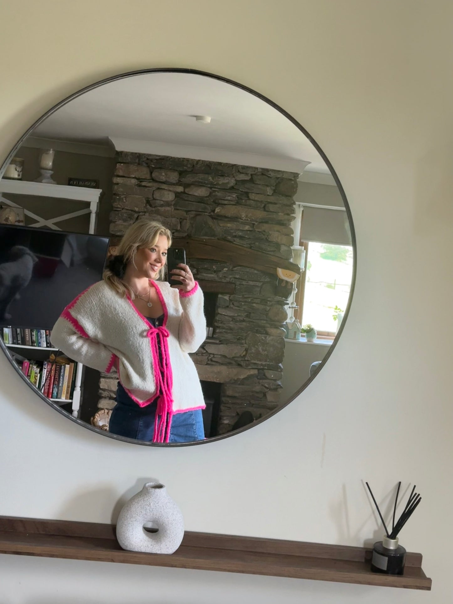 Pink Trim Tie Cardi