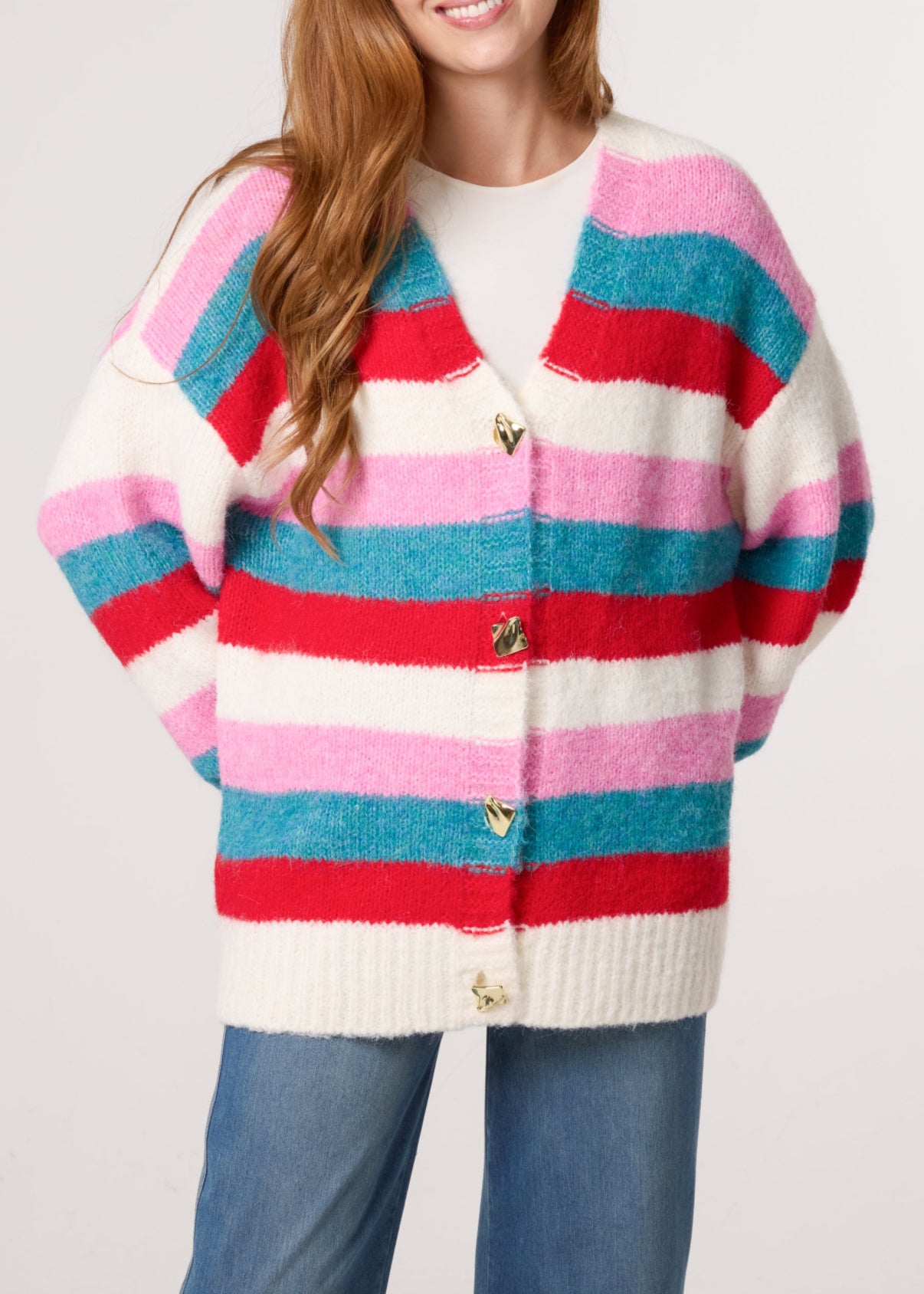 Stripe Button Cardi BLUE