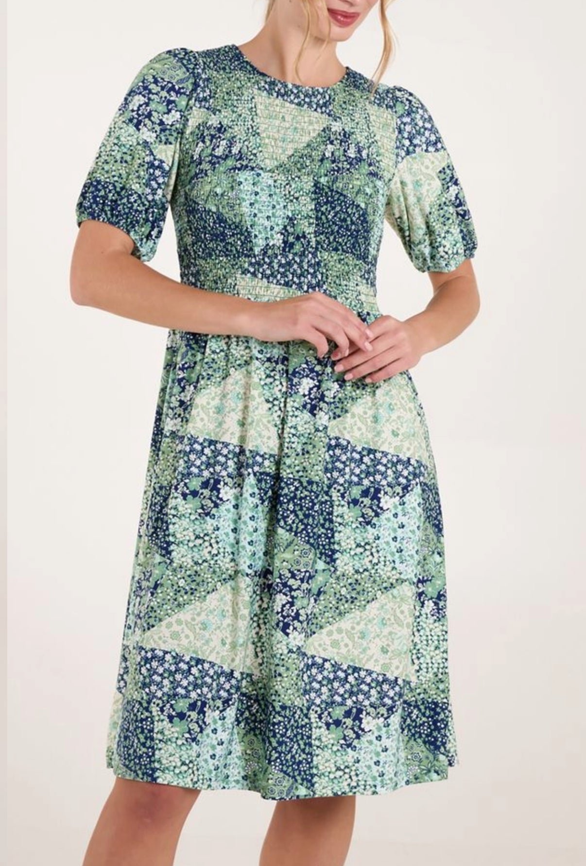 Ditsy Shirred Dress