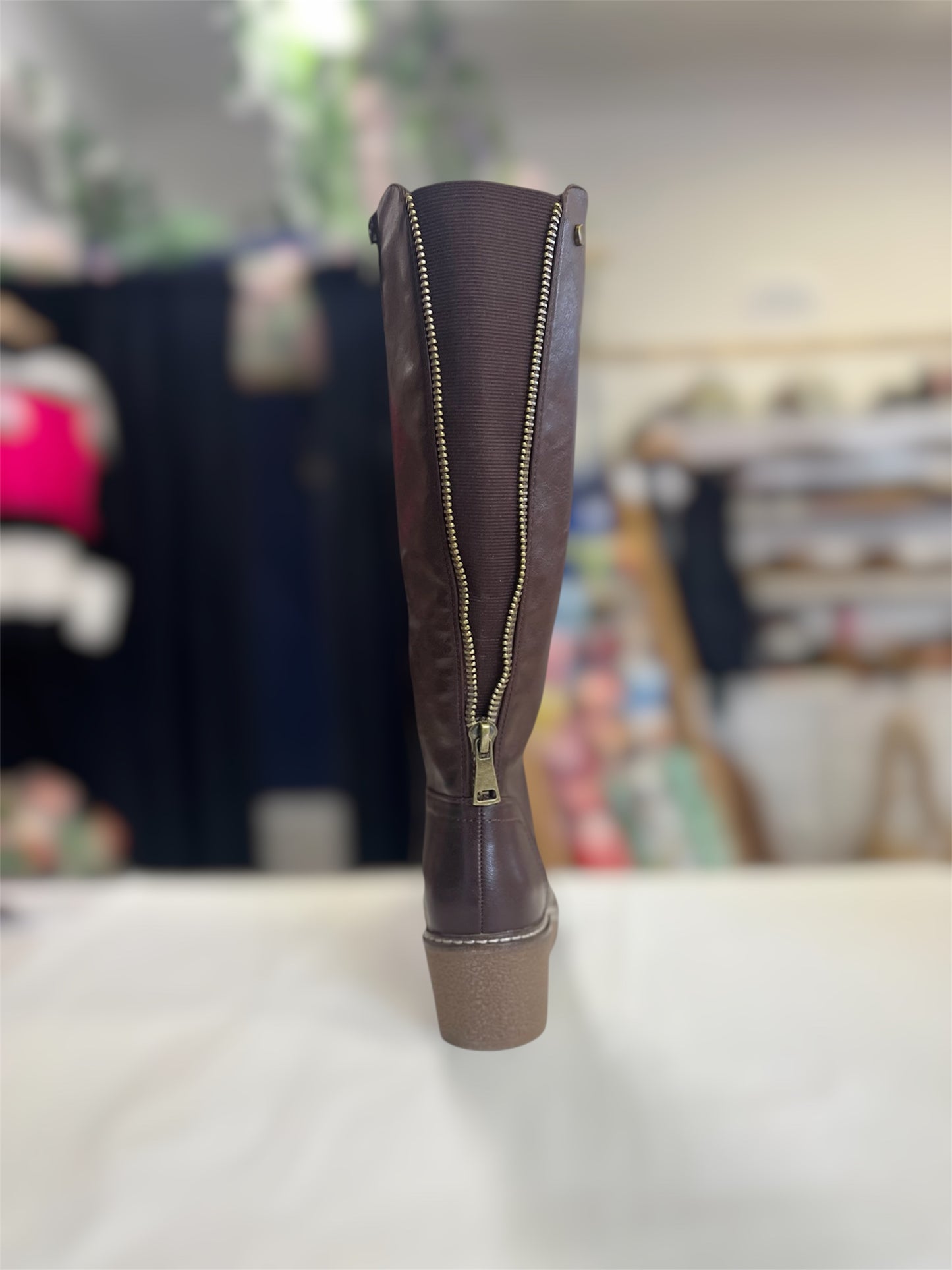 Long Wedged Boot Brown