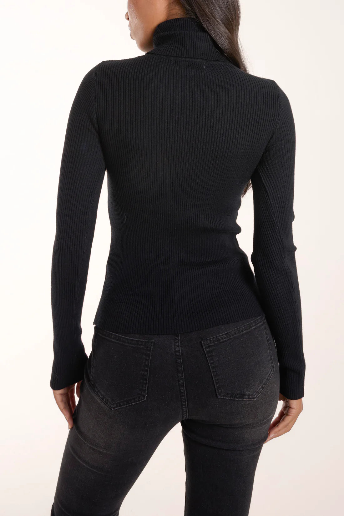 Roll Neck Ribbed Jumper Black