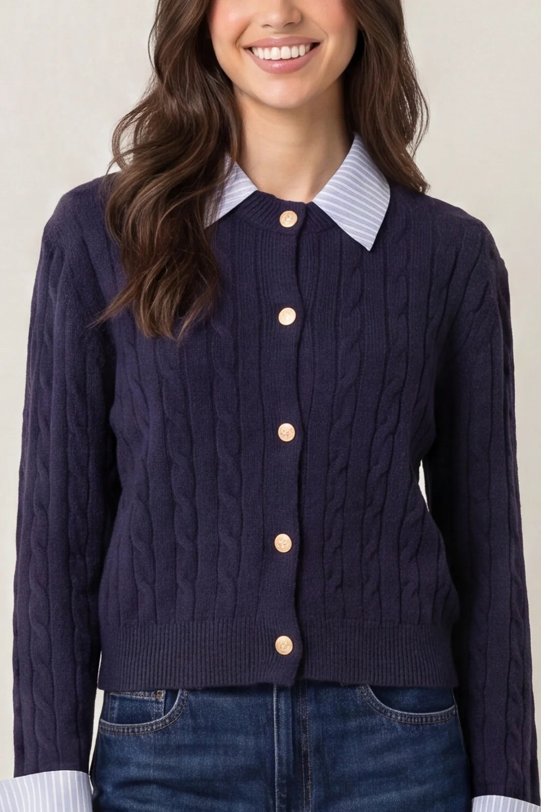 Stripe Knit Collar Navy