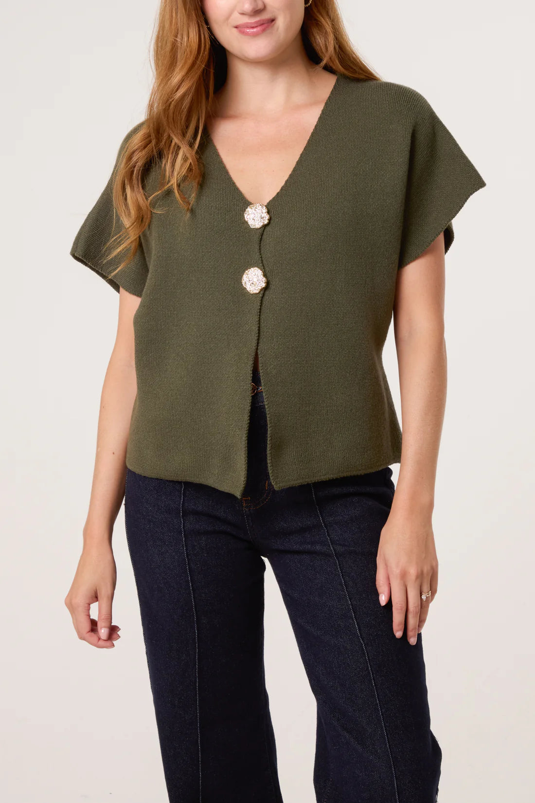 Gold Button Cap Sleeve