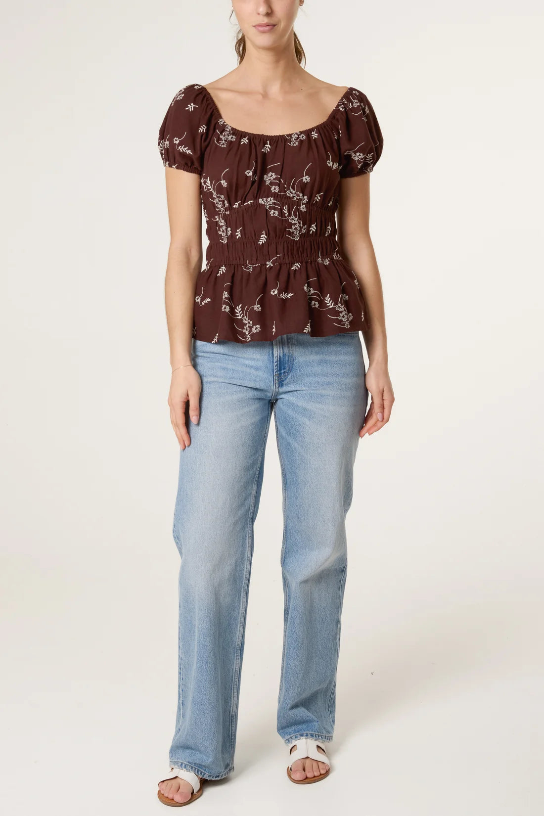 Brown shirred peplum