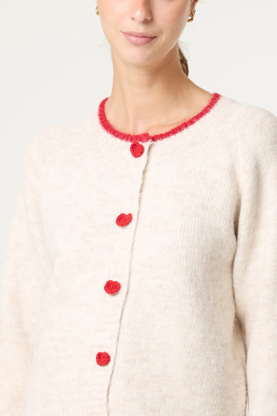 Ivory Red Trim Cardi
