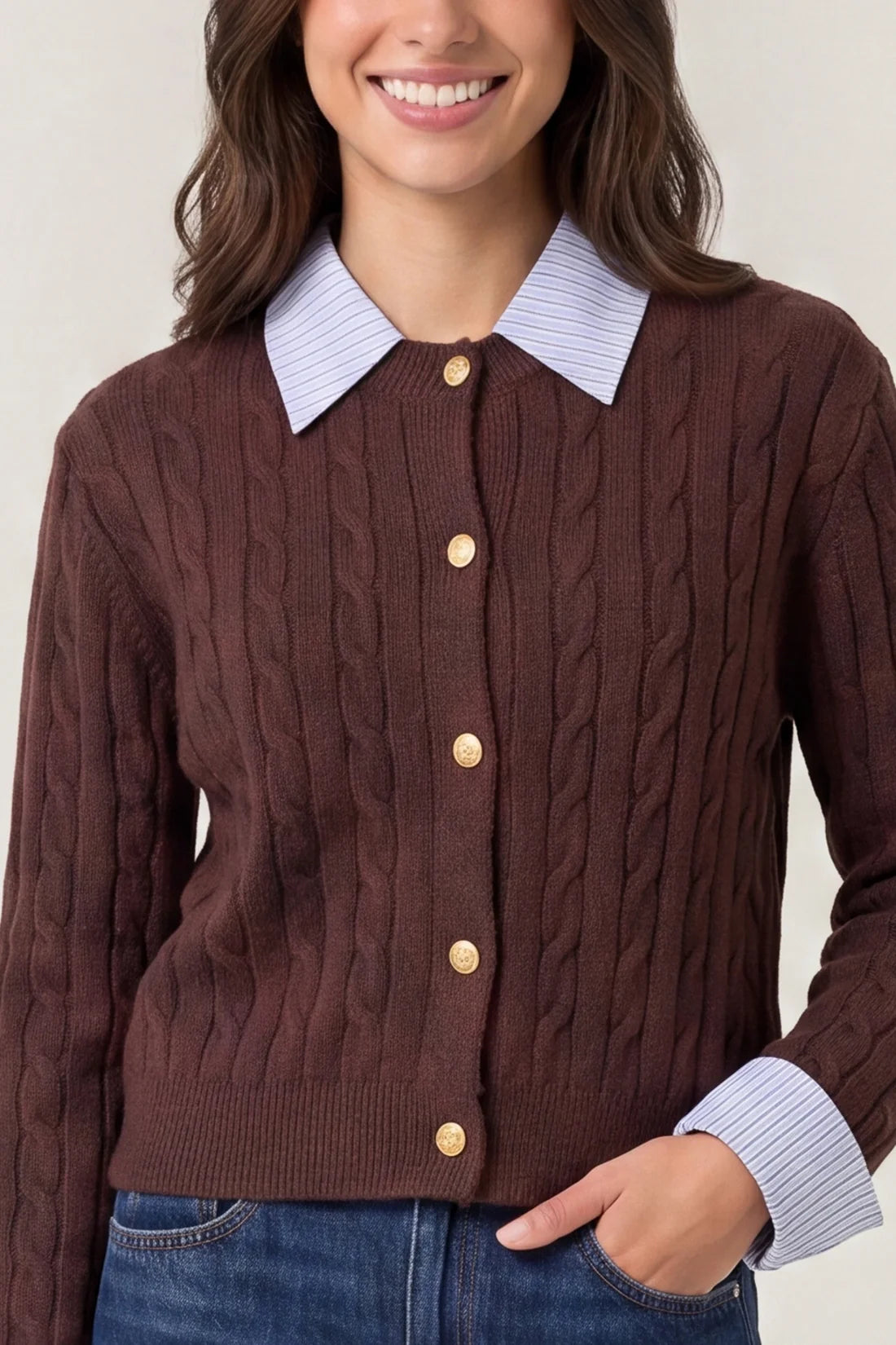 Stripe Knit Collar Chocolate