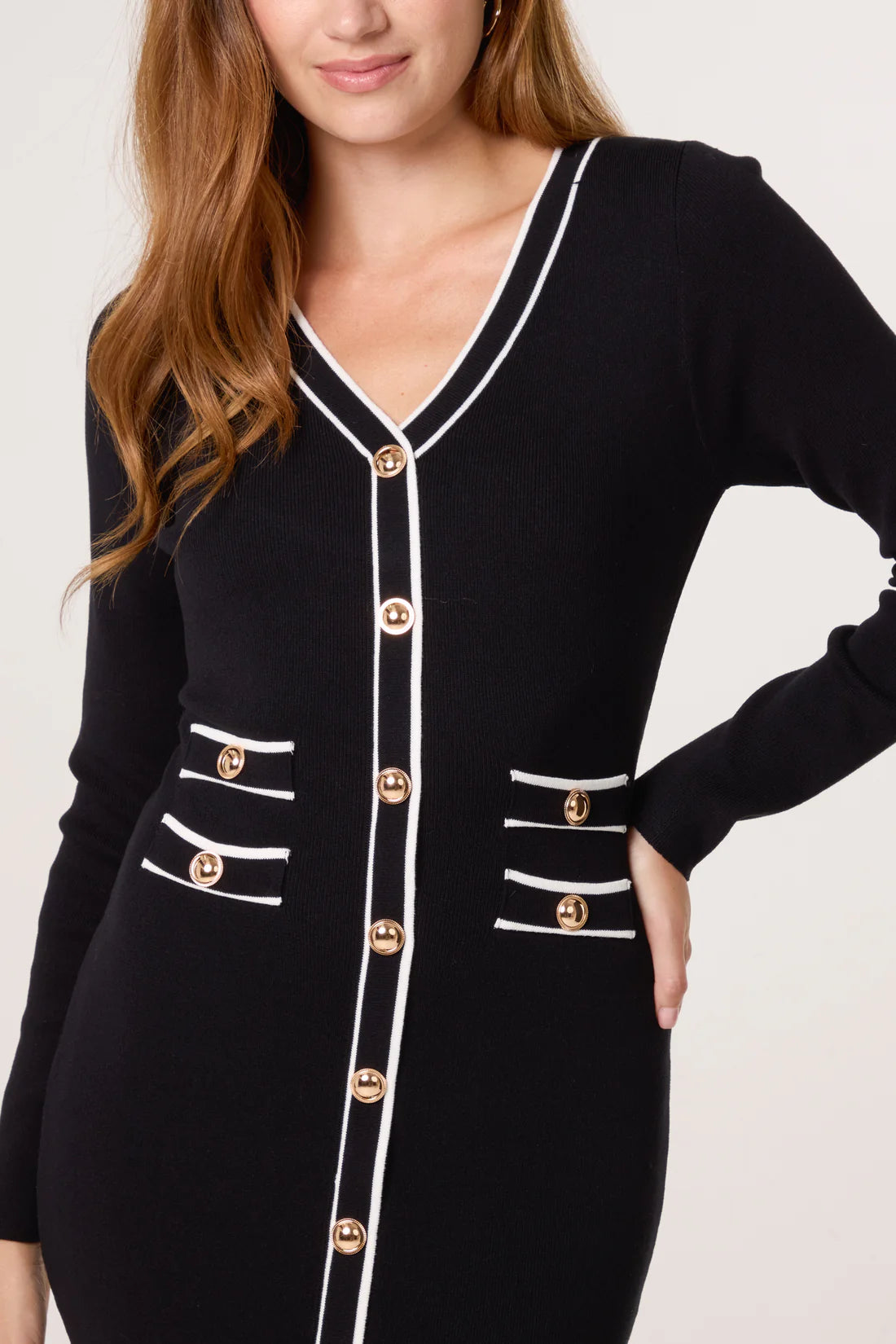 Gold Button Dress Black