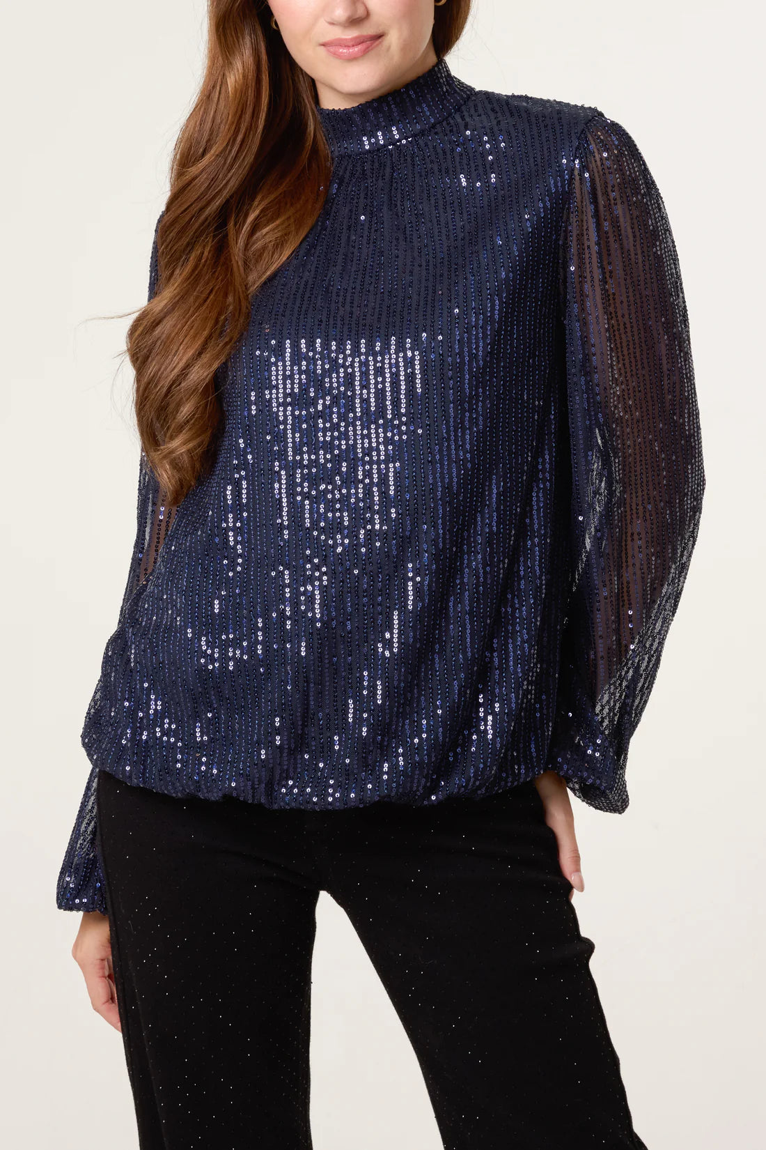 Sequin Highneck Navy