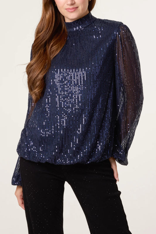 Sequin Highneck Navy