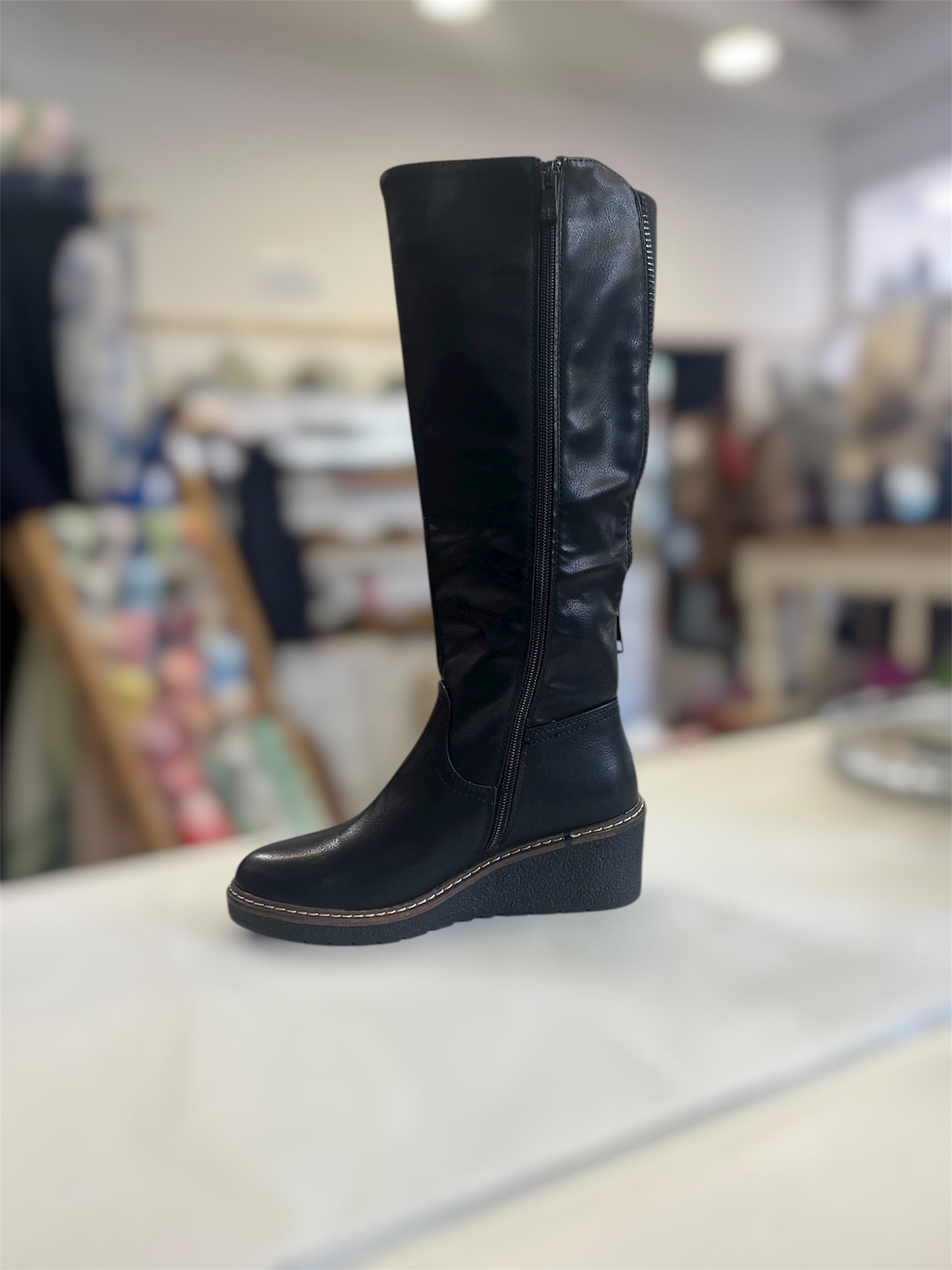 Long Wedged Boot Black