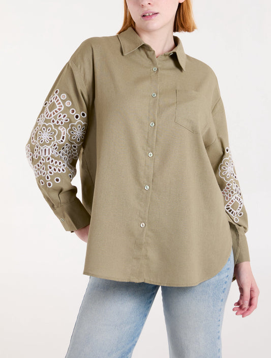 Linen Arm Embroidered Shirt