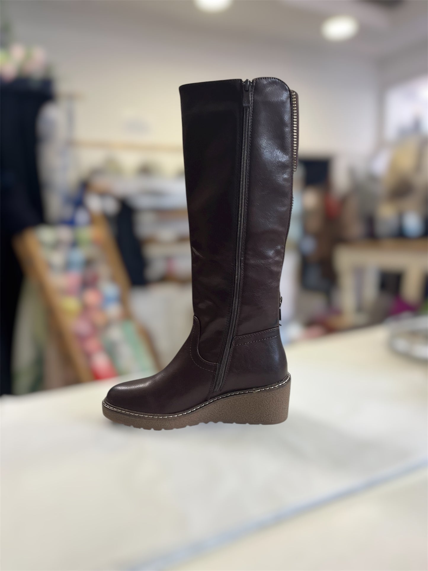 Long Wedged Boot Brown