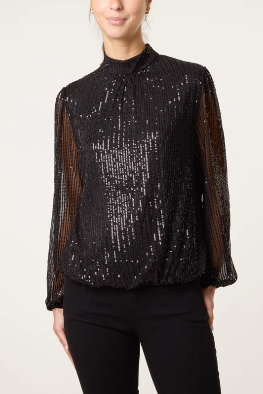 Sequin Highneck Black