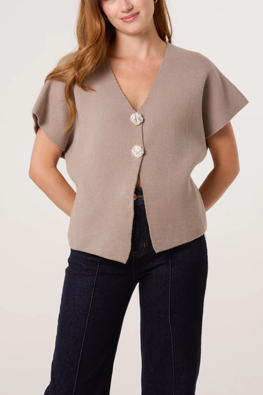 Gold Button Cap Sleeve