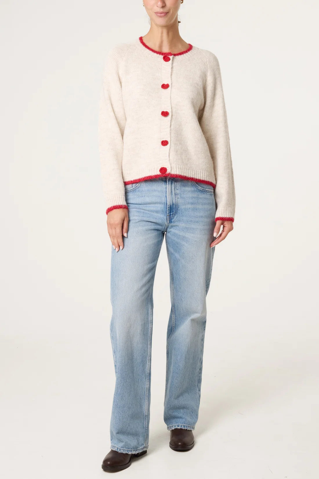 Ivory Red Trim Cardi