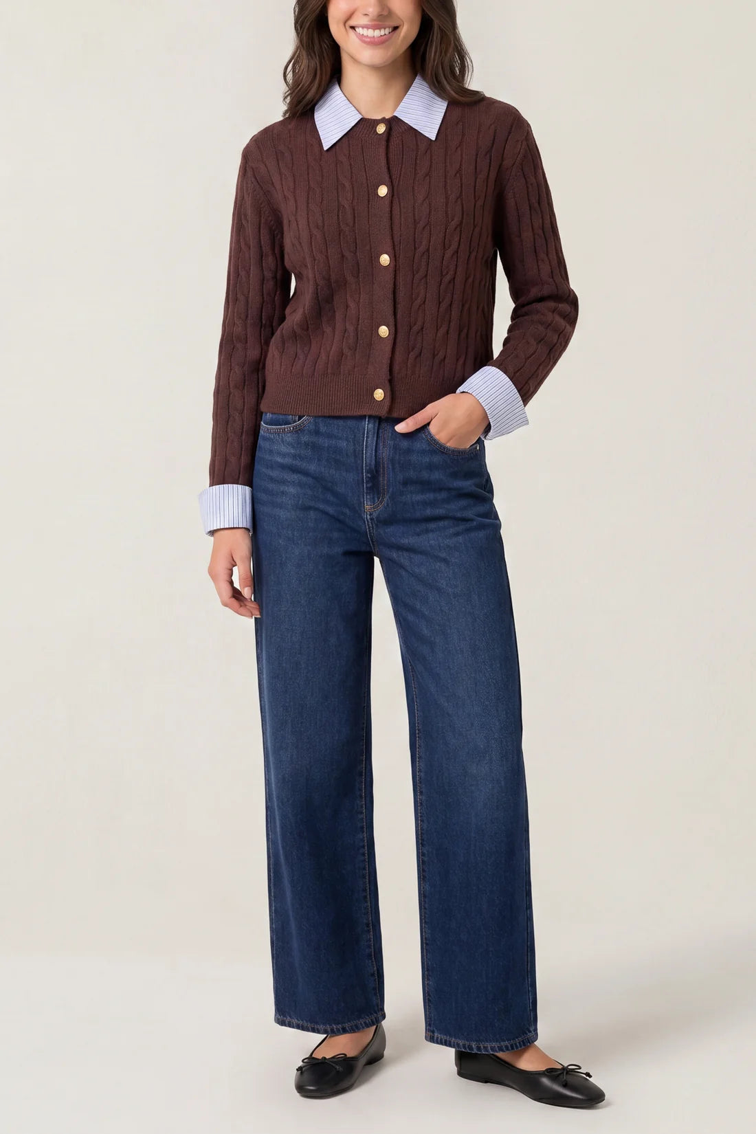 Stripe Knit Collar Chocolate