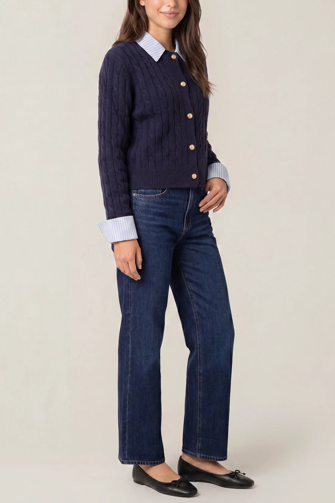 Stripe Knit Collar Navy