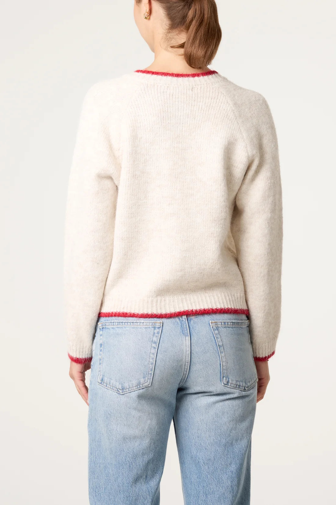 Ivory Red Trim Cardi
