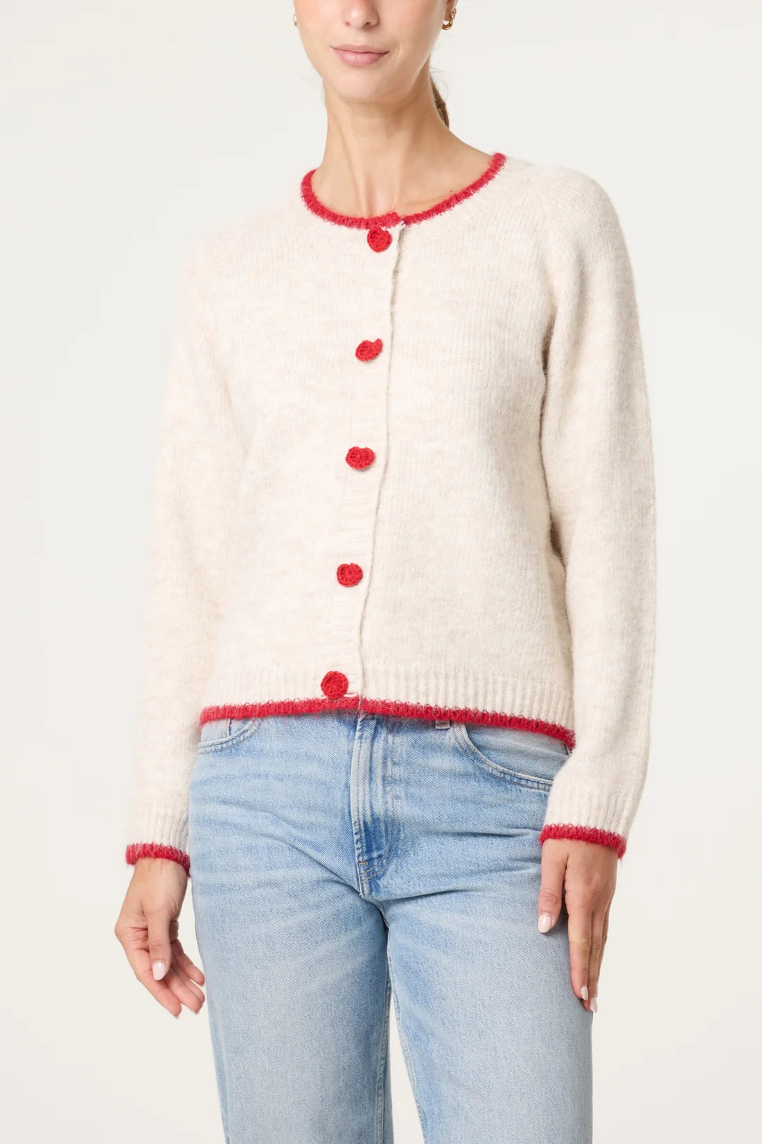 Ivory Red Trim Cardi