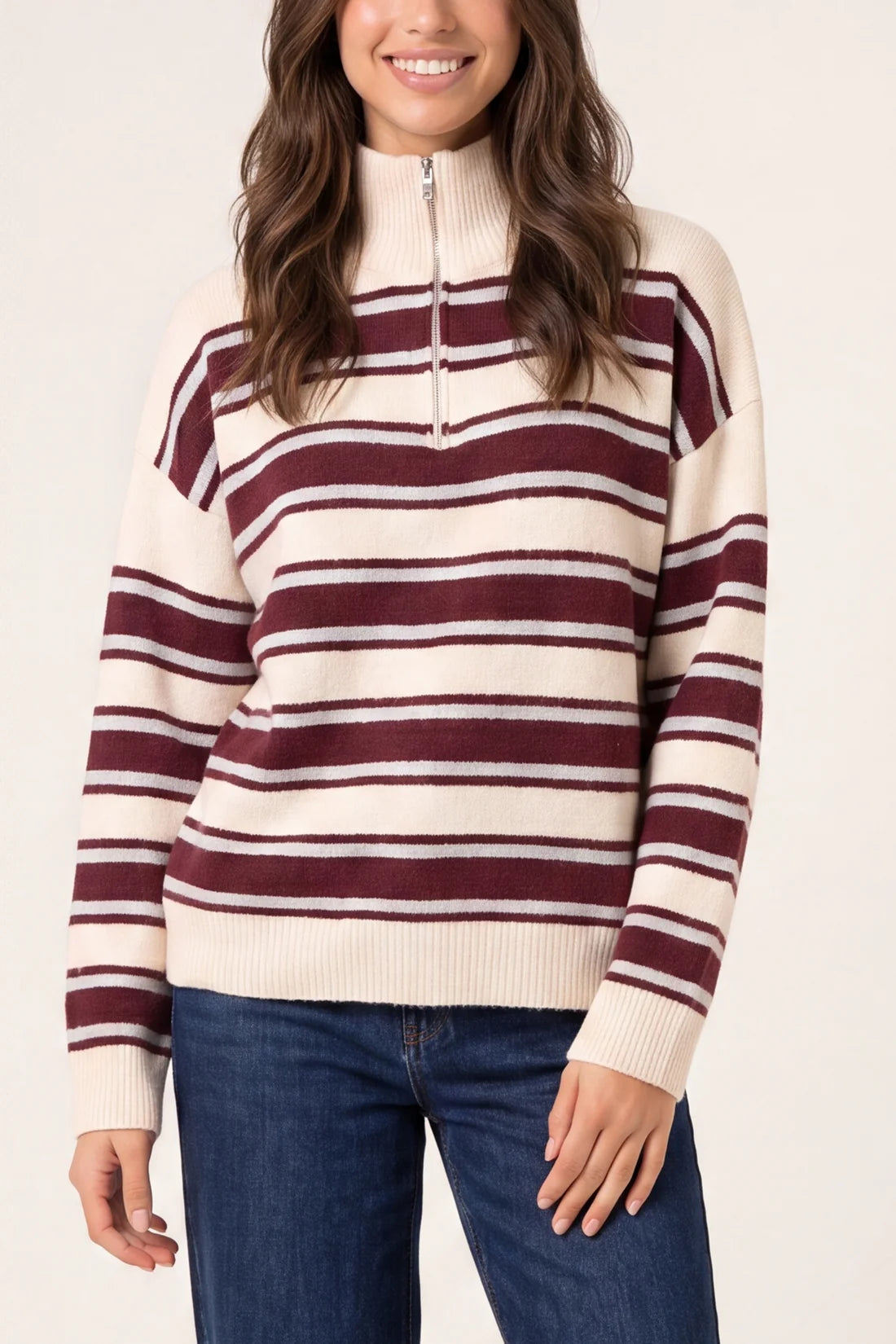 Stripe Zip Burgundy