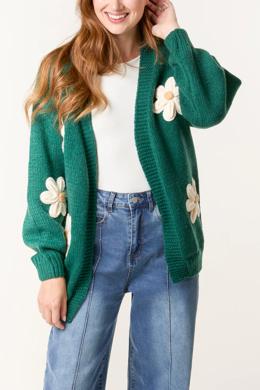 Daisy Cardigan Bottle Green