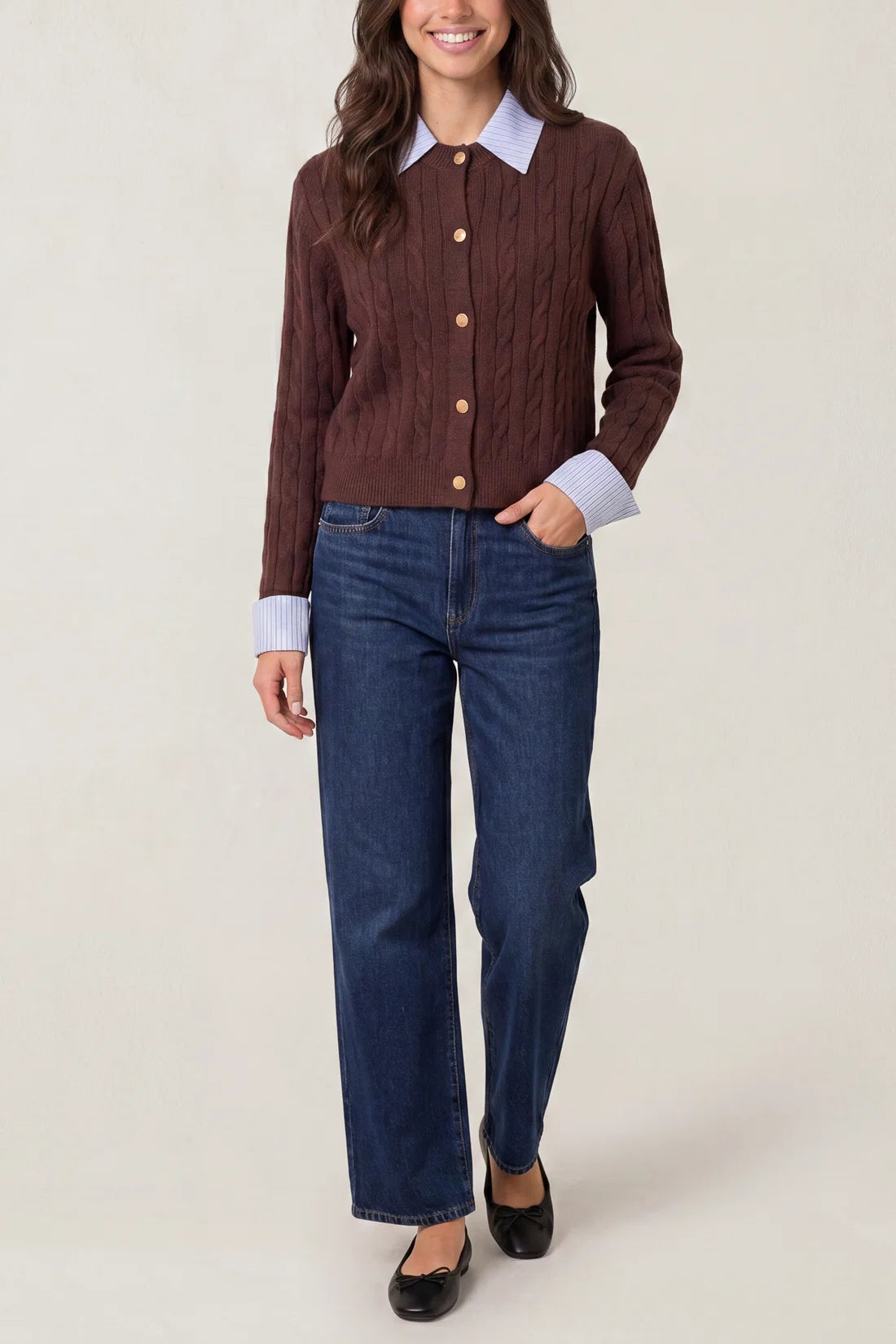 Stripe Knit Collar Chocolate