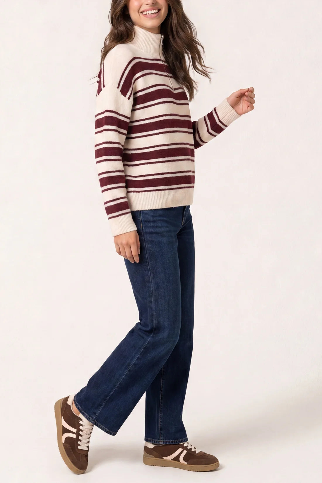 Stripe Zip Burgundy