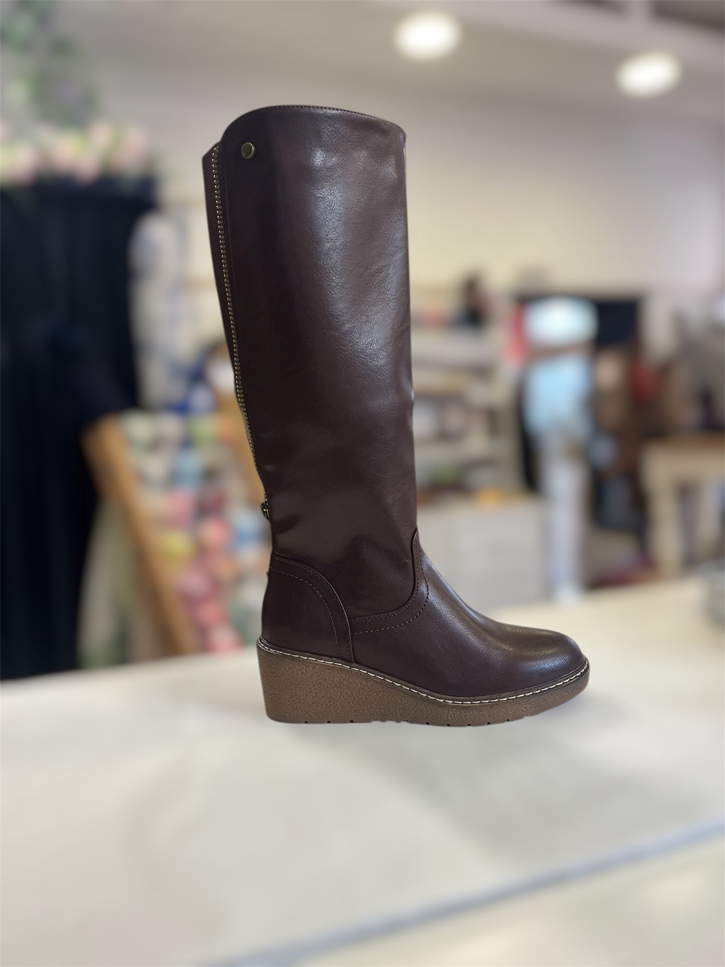 Long Wedged Boot Brown