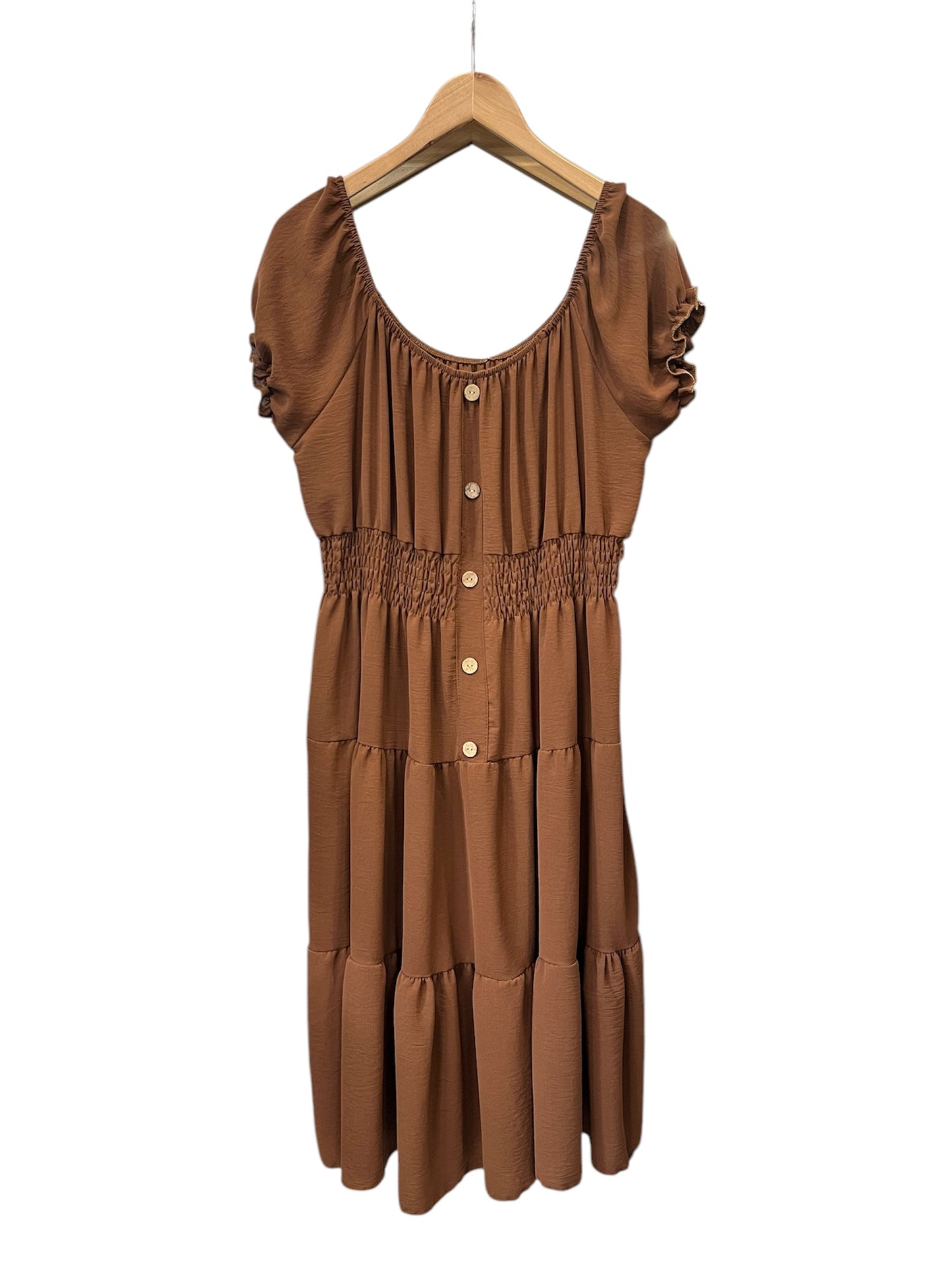 Plain Button Dress Brown