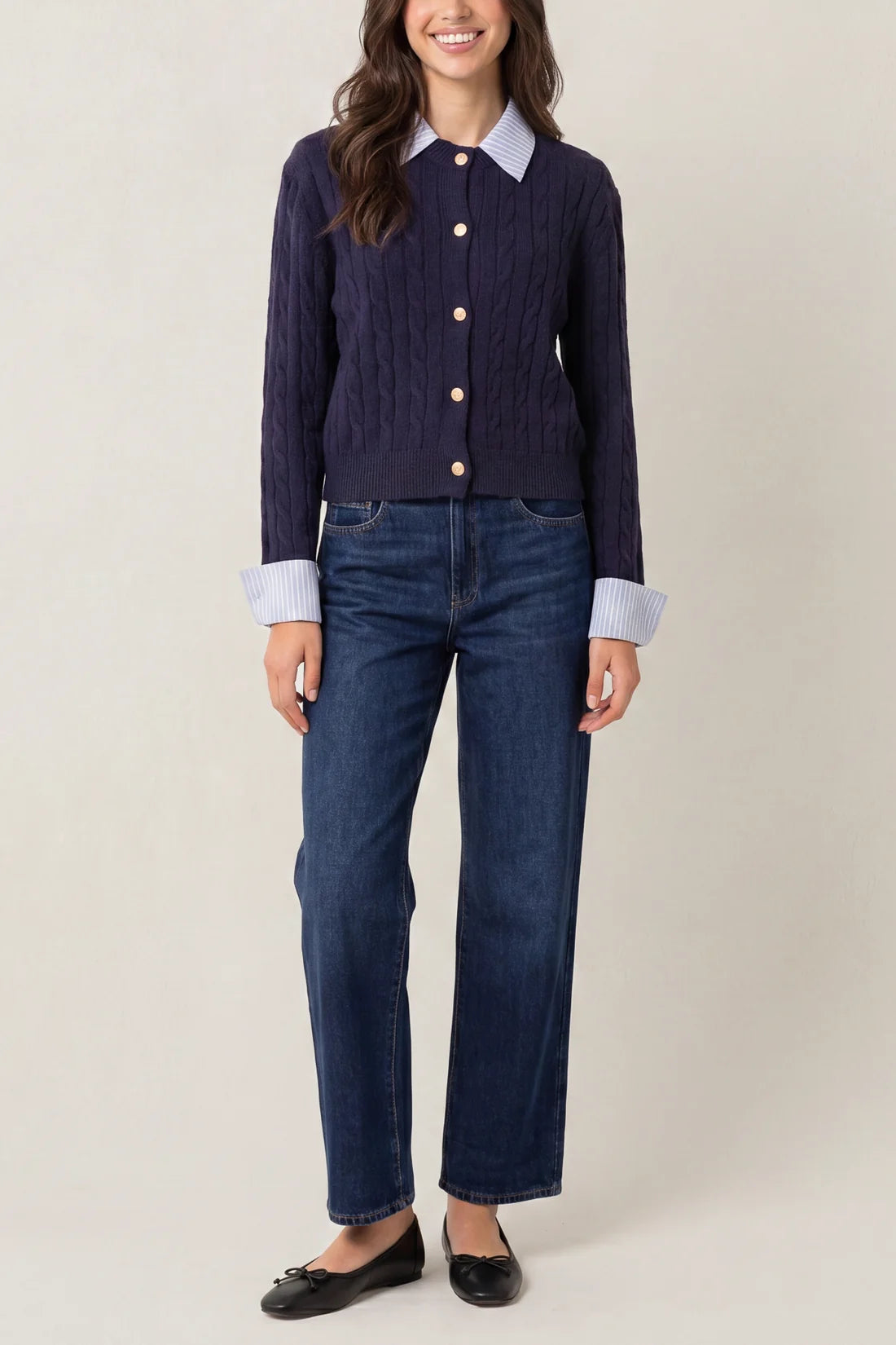 Stripe Knit Collar Navy