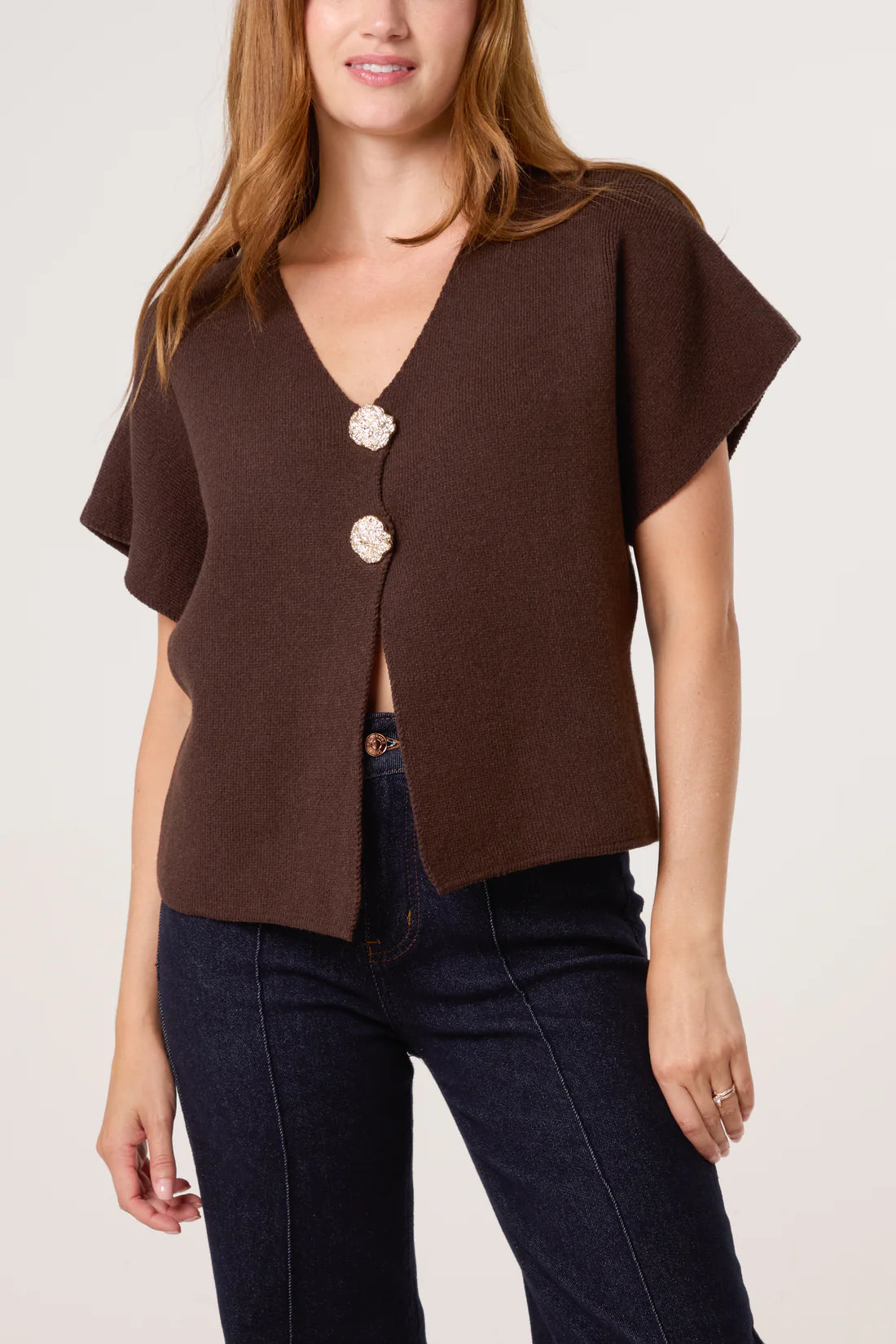 Gold Button Cap Sleeve