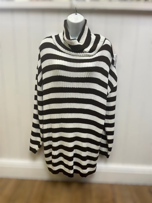 Stripe Knit Roll Neck Brown