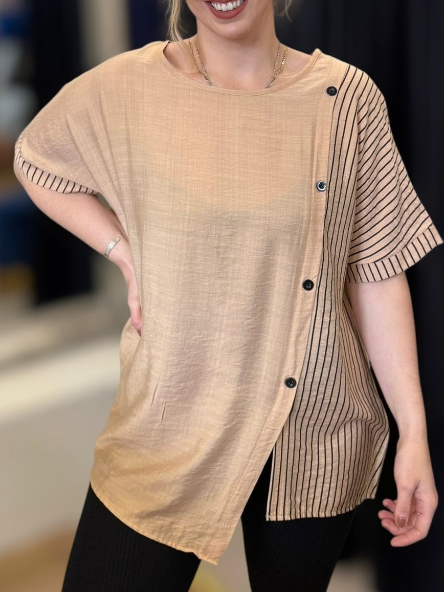 Cotton Blend Stripe & Button