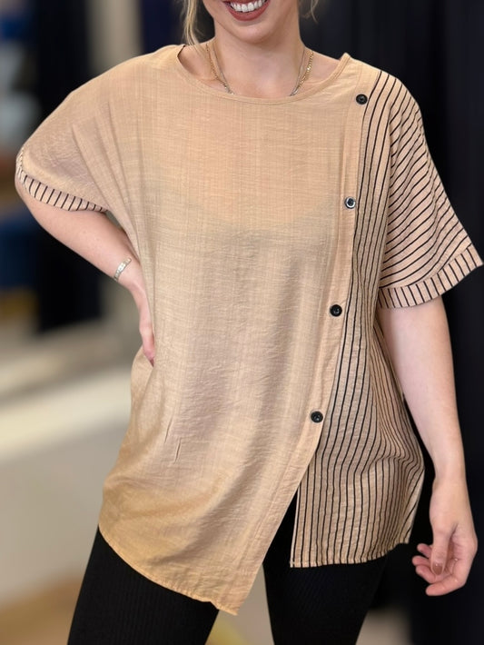 Cotton Blend Stripe & Button