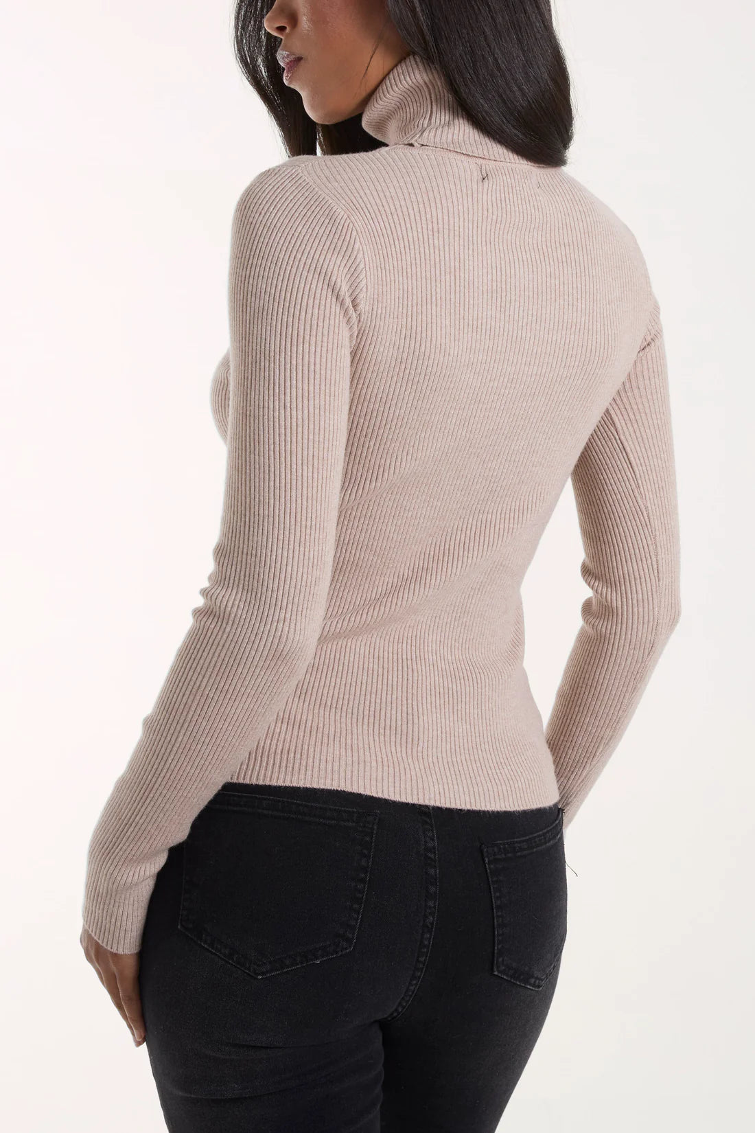 Roll Neck Ribbed Jumper Stone