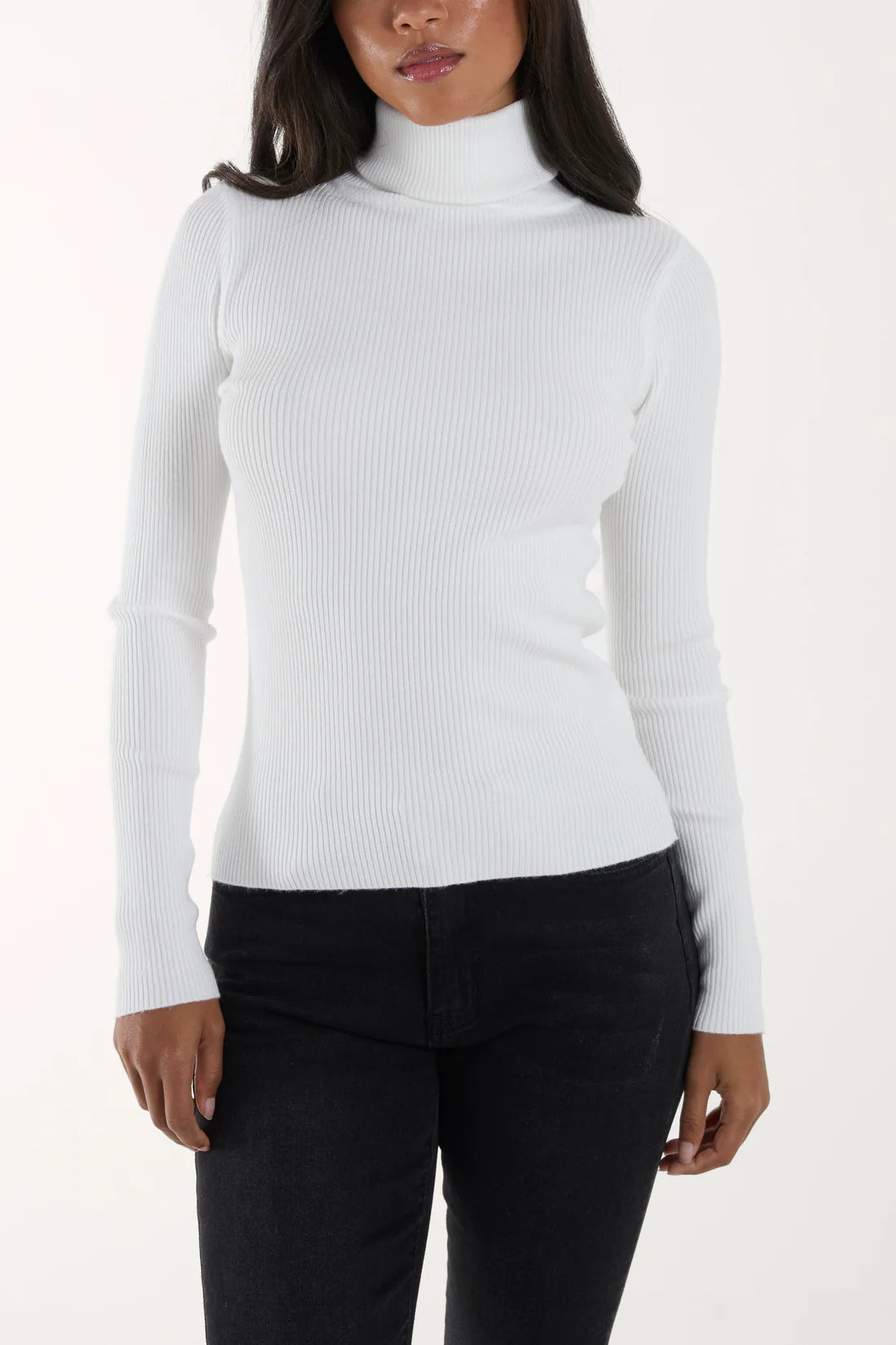 Roll Neck Ribbed Jumper Winter White