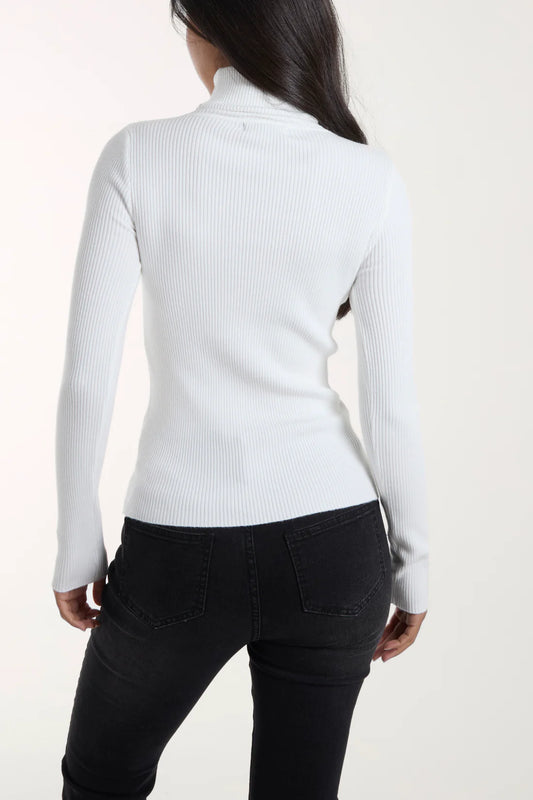 Roll Neck Ribbed Jumper Winter White