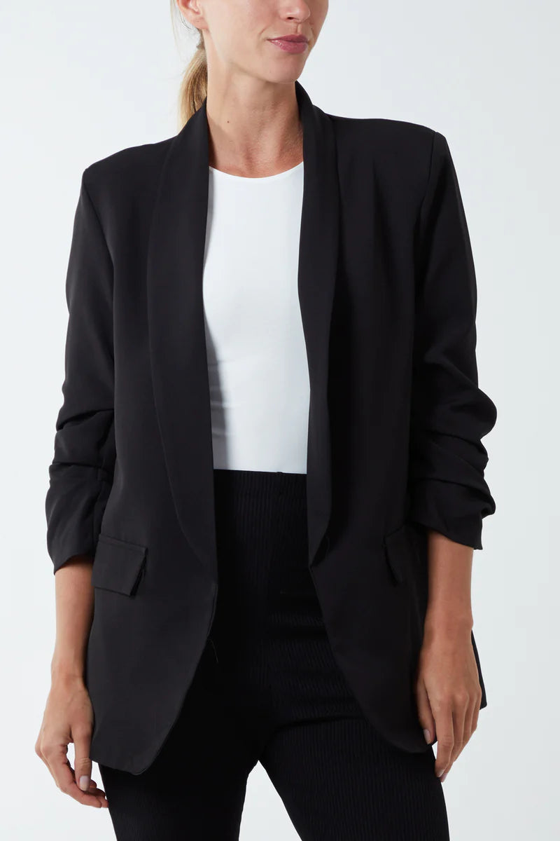 Ruched Sleeve Fitted Blazer